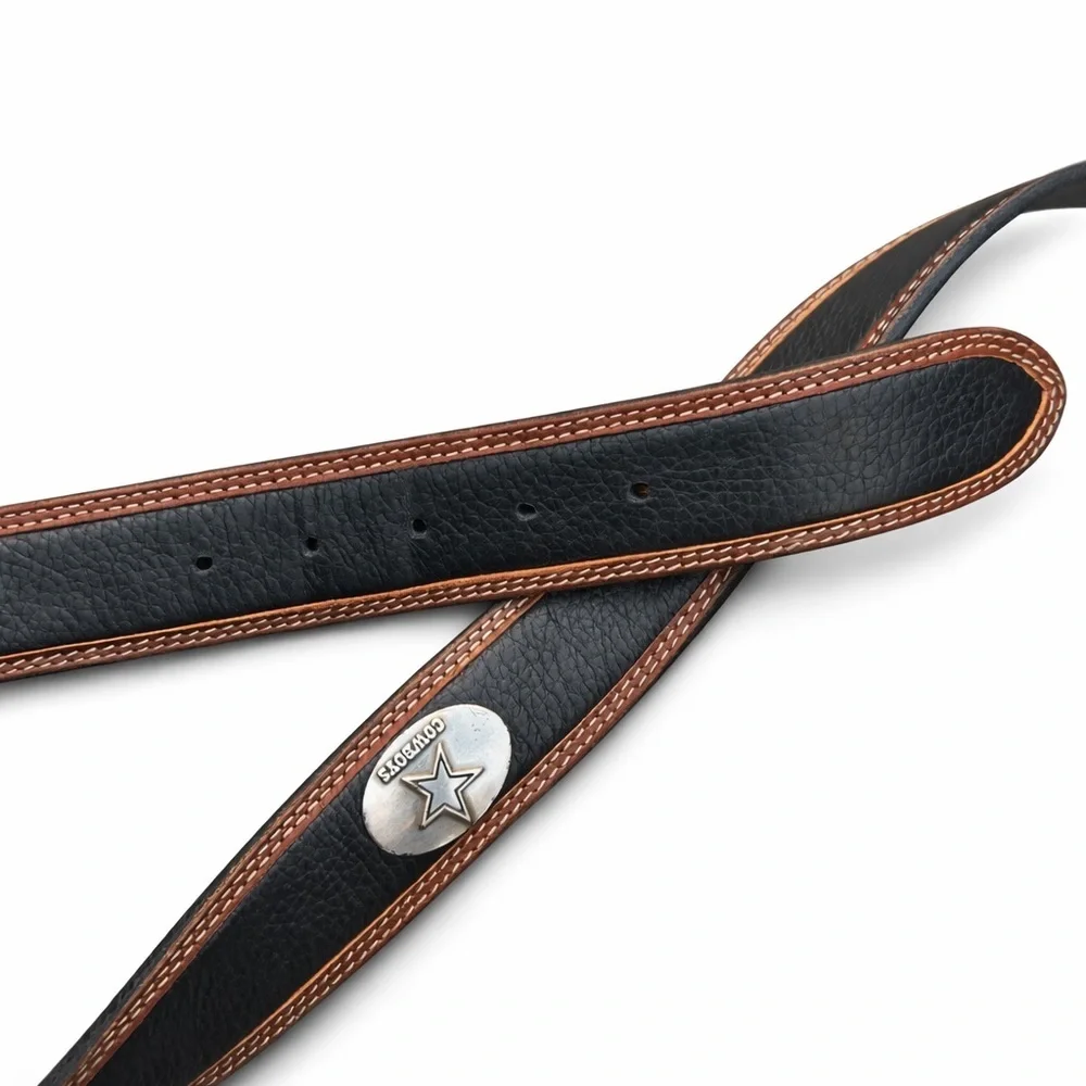 Dallas Cowboys Leather Belt NFL Western Style Concho Logo Black Brown size 38